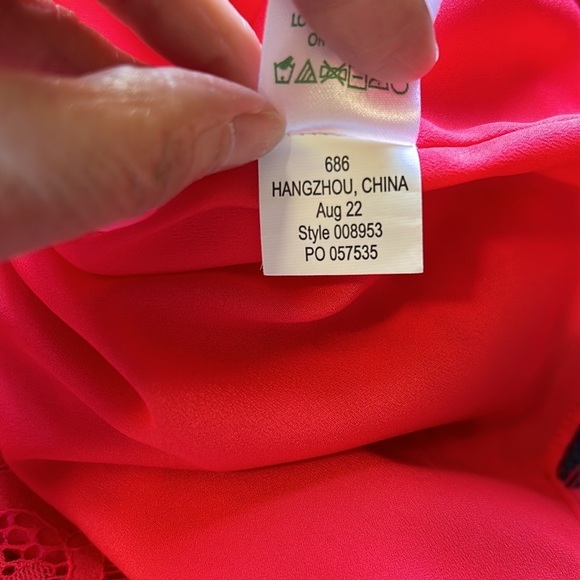 Lilly Pulitzer Averi Lace Top Ruby Red Two Tone Carnival Lace Shirt Sz S - Picture 14 of 16